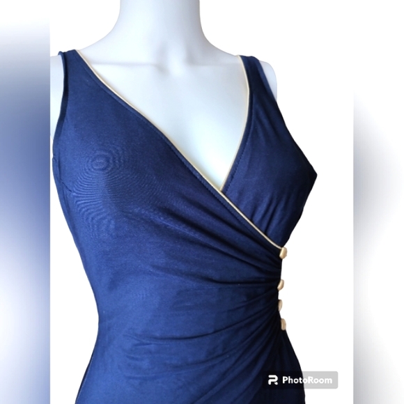 Longitude One Piece Swimsuit Dark Blue & Yellow Swimwear for Women Size S. - Picture 10 of 15